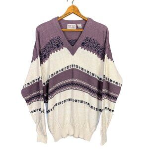 Vintage 90s Grandpa Sweater, Fair Isle, Knit Pullover, Oversized